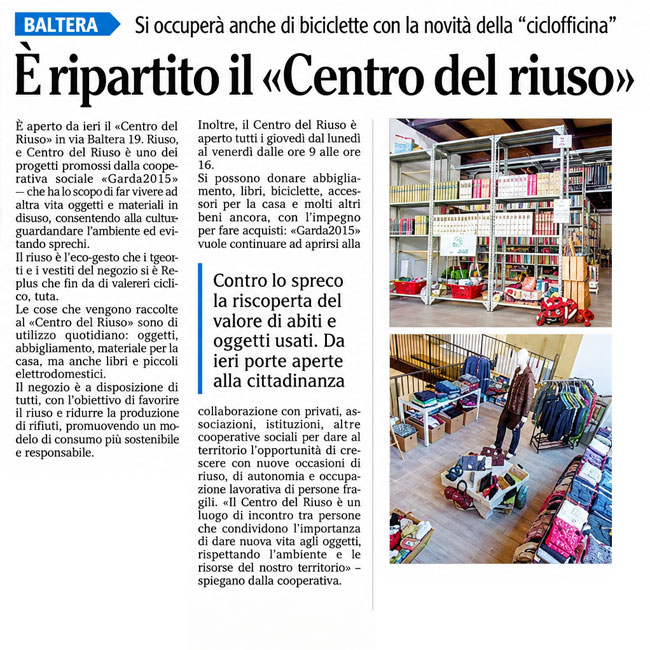 L'Adige - 9 ottobre 2020 | È ripartito il “centro del riuso”