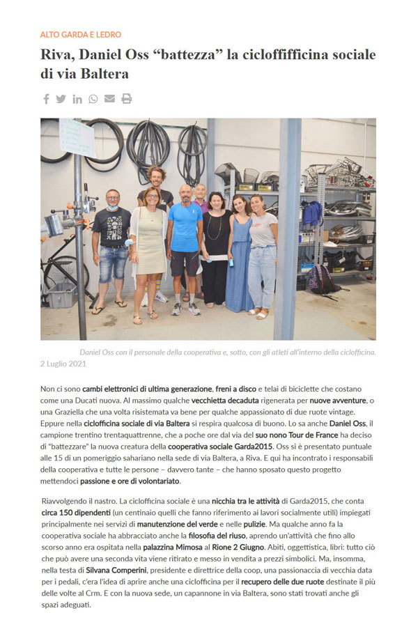 Vita Trentina - Daniel Oss “battezza” la cicloffifficina sociale di via Baltera