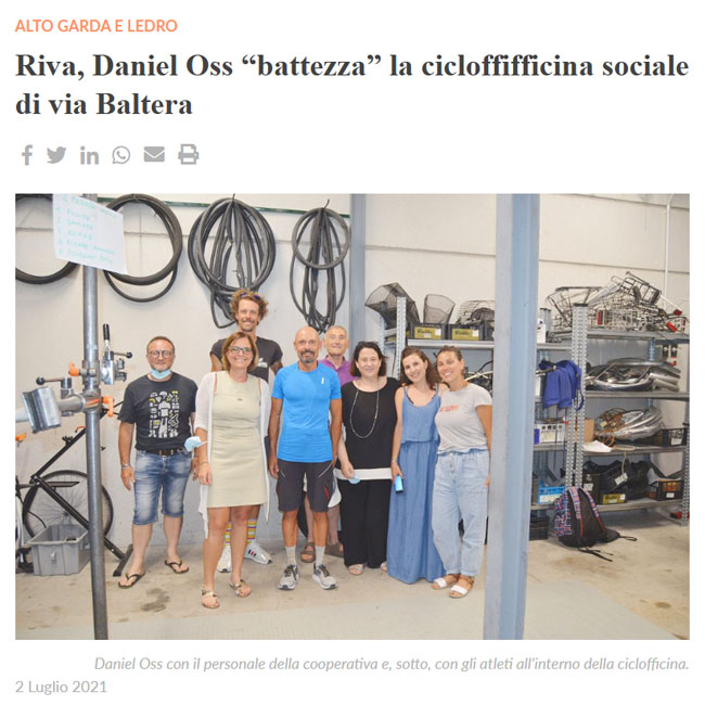 Vita Trentina - 2 luglio 2021 | Daniel Oss “battezza” la cicloffifficina sociale di via Baltera