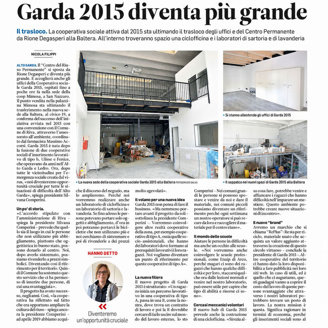 Trentino - 16 maggio 2020 | Garda 2015 diventa più grande