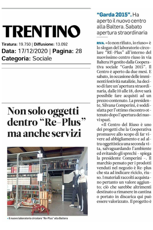 Trentino - Non solo oggetti dentro "Re-Plus" ma anche servizi