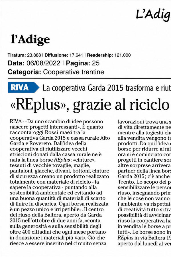 L'Adige - PRIMA E DOPO: il riciclo creativo di REplus