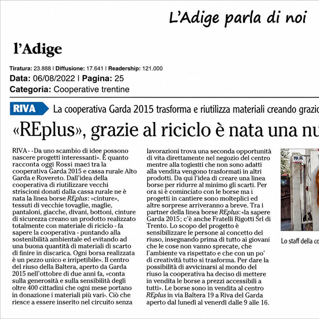 L'Adige - 6 agosto 2022 | PRIMA E DOPO: il riciclo creativo di REplus